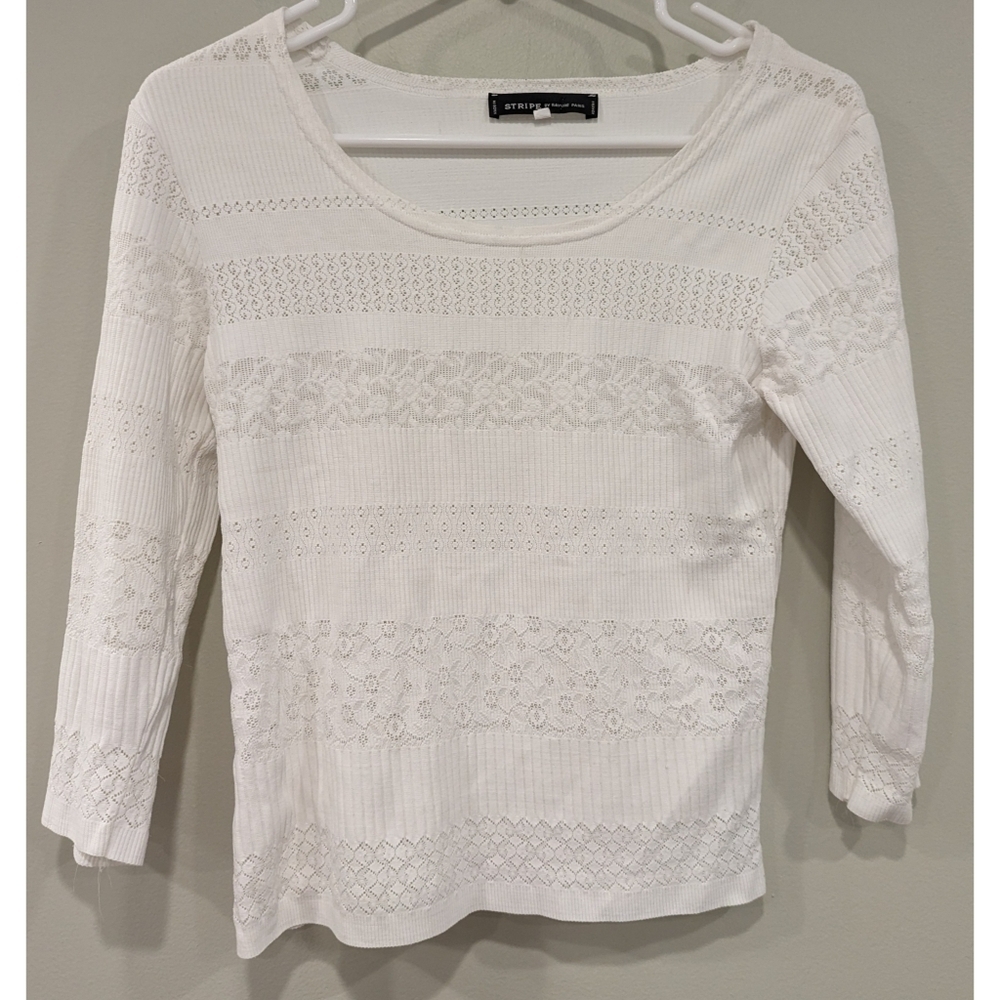 Stripe by Rayure Paris White Textured 3/4 Length Sleeves Size XS